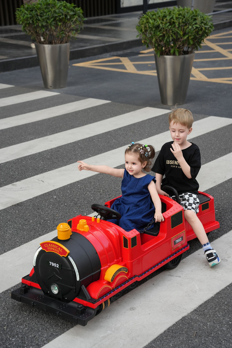Kids Ride-On Train for Backyard Fun – Battery Powered W/Magic Cars® Remote Control, Real Steam Stack, MP3 & Working Caboose (Ages 1–10)