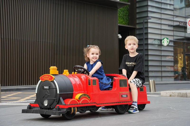 Kids Ride-On Train for Backyard Fun – Battery Powered W/Magic Cars® Remote Control, Real Steam Stack, MP3 & Working Caboose (Ages 1–10)