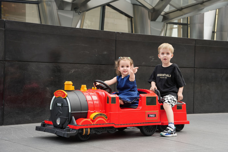 Kids Ride-On Train for Backyard Fun – Battery Powered W/Magic Cars® Remote Control, Real Steam Stack, MP3 & Working Caboose (Ages 1–10)