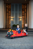 Kids Ride-On Train for Backyard Fun – Battery Powered W/Magic Cars® Remote Control, Real Steam Stack, MP3 & Working Caboose (Ages 1–10)