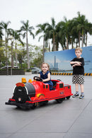 Kids Ride-On Train for Backyard Fun – Battery Powered W/Magic Cars® Remote Control, Real Steam Stack, MP3 & Working Caboose (Ages 1–10)
