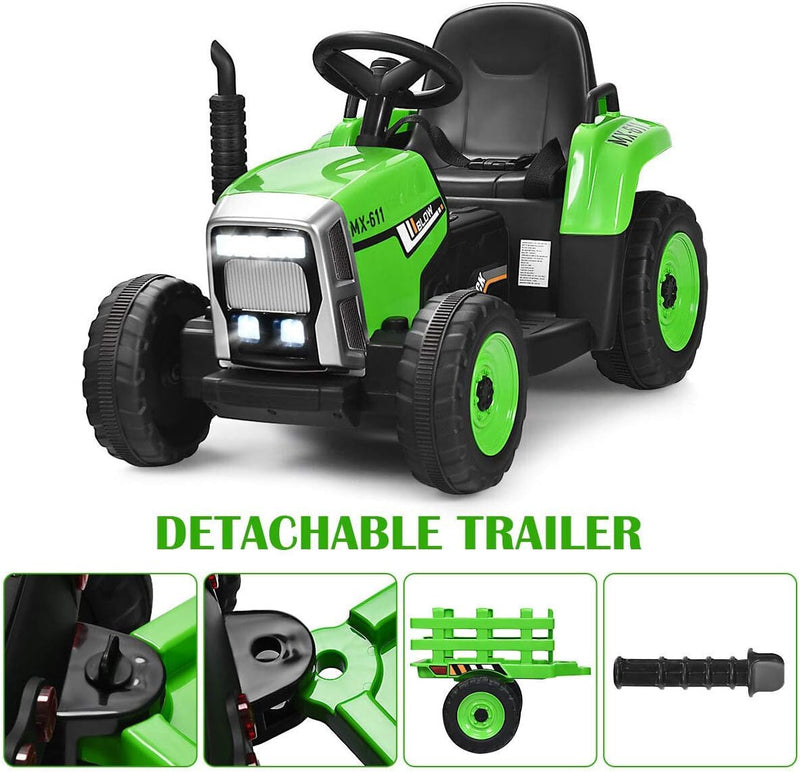 12V Kids' Electric Tractor with Detachable Trailer, USB Charging, 7 LED Lights, Remote Control Magic Cars 1