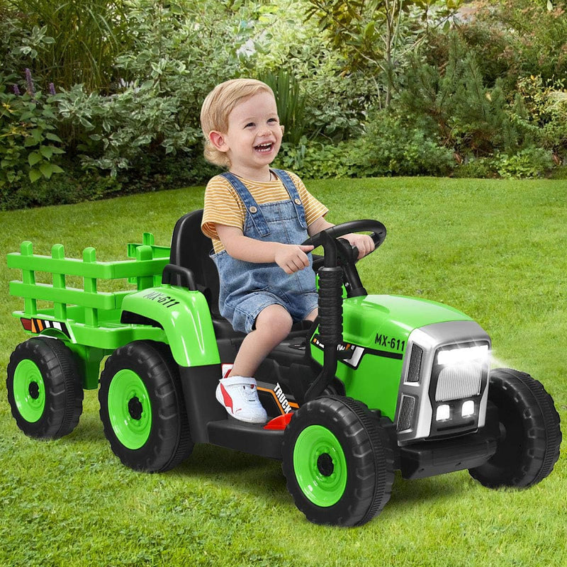 12V Kids' Electric Tractor with Detachable Trailer, USB Charging, 7 LED Lights, Remote Control Magic Cars 2