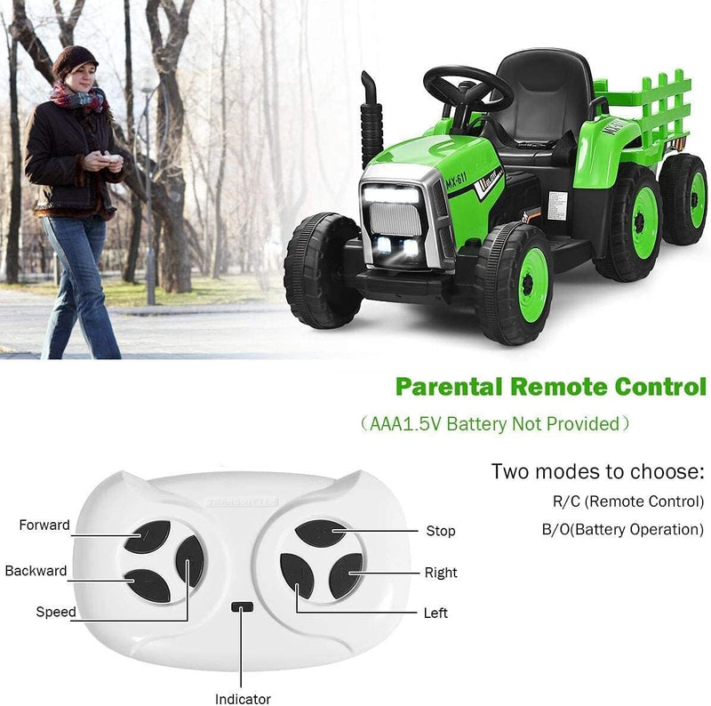 12V Kids' Electric Tractor with Detachable Trailer, USB Charging, 7 LED Lights, Remote Control Magic Cars 6