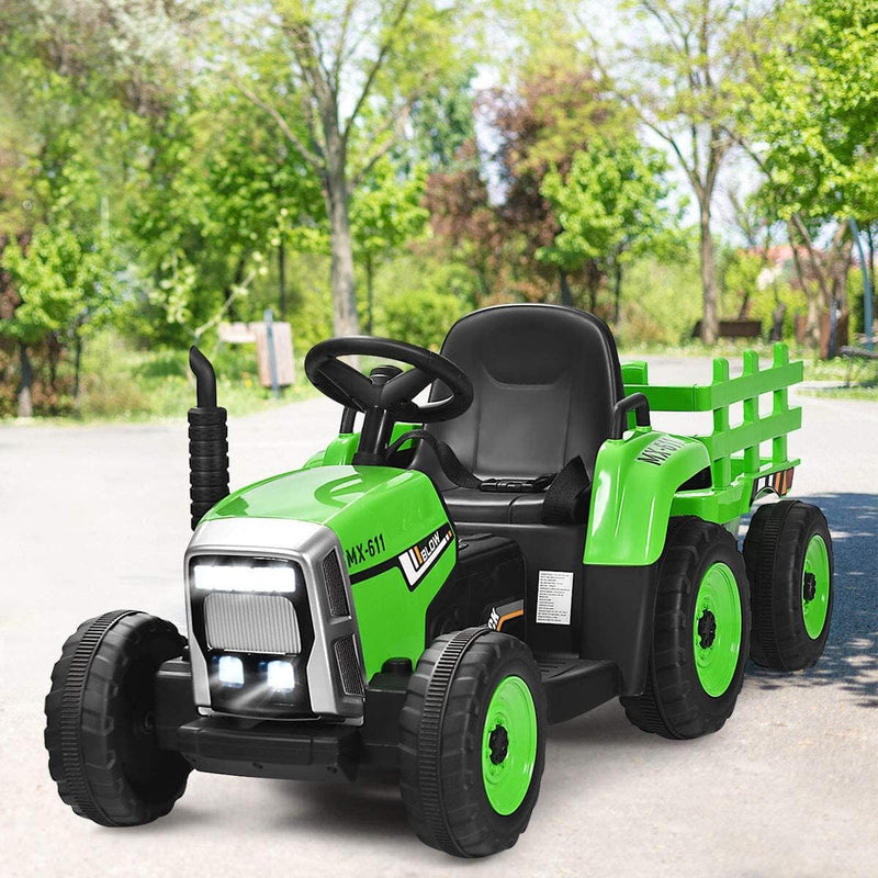 12V Kids' Electric Tractor with Detachable Trailer, USB Charging, 7 LED Lights, Remote Control Magic Cars 7