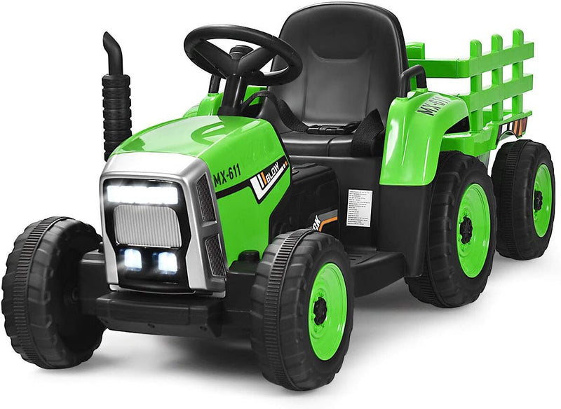 12V Kids' Electric Tractor with Detachable Trailer, USB Charging, 7 LED Lights, Remote Control Magic Cars 9