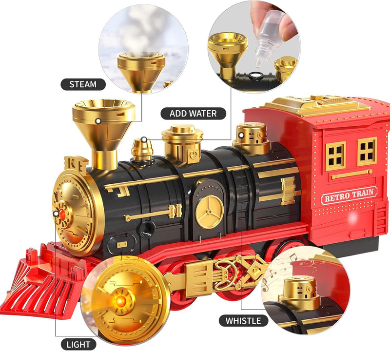 Toddler Train Set with Steam Engine, Cargo Car, and Extended Track for Ages 3-5 Magic Cars 2