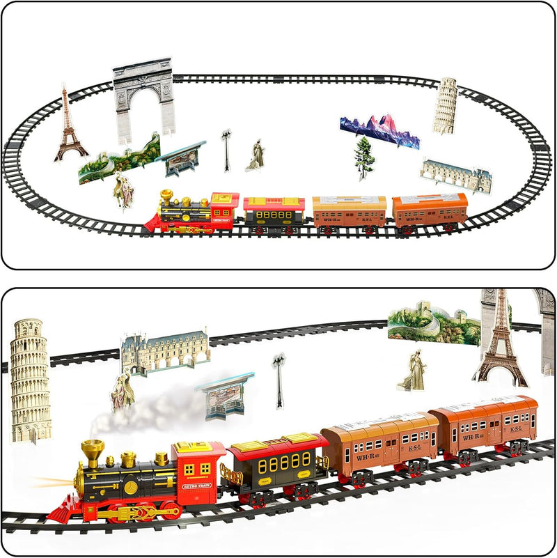 Toddler Train Set with Steam Engine, Cargo Car, and Extended Track for Ages 3-5 Magic Cars 4