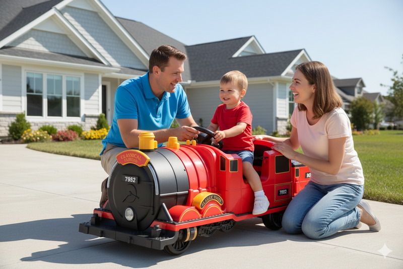 Kids Ride-On Train for Backyard Fun – Battery Powered W/Magic Cars® Remote Control, Real Steam Stack, MP3 & Working Caboose (Ages 1–10)