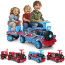 12V Two-Seater Electric Ride-On Train for Kids with Music and Lights, Red/Blue Magic Cars 12