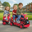 12V Two-Seater Electric Ride-On Train for Kids with Music and Lights, Red/Blue Magic Cars 1