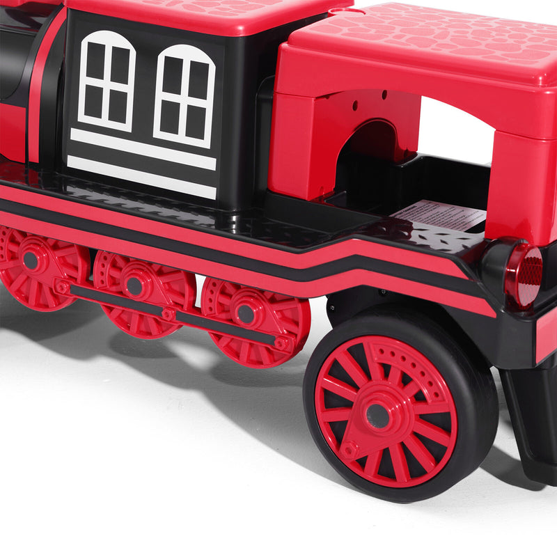 12V Two-Seater Electric Ride-On Train for Kids with Music and Lights, Red/Blue Magic Cars 24