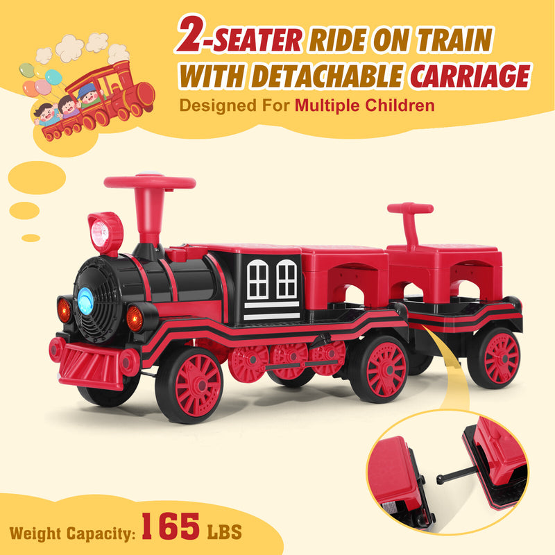 12V Two-Seater Electric Ride-On Train for Kids with Music and Lights, Red/Blue Magic Cars 3