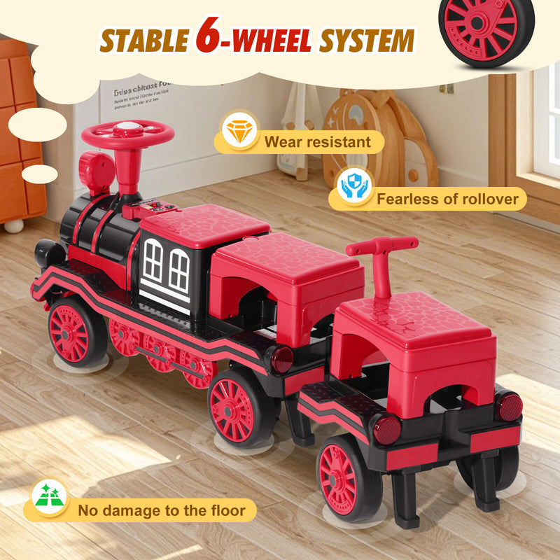 12V Two-Seater Electric Ride-On Train for Kids with Music and Lights, Red/Blue Magic Cars 4