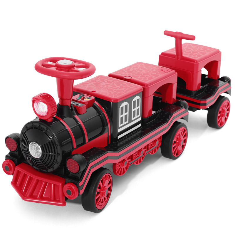 12V Two-Seater Electric Ride-On Train for Kids with Music and Lights, Red/Blue Magic Cars 7