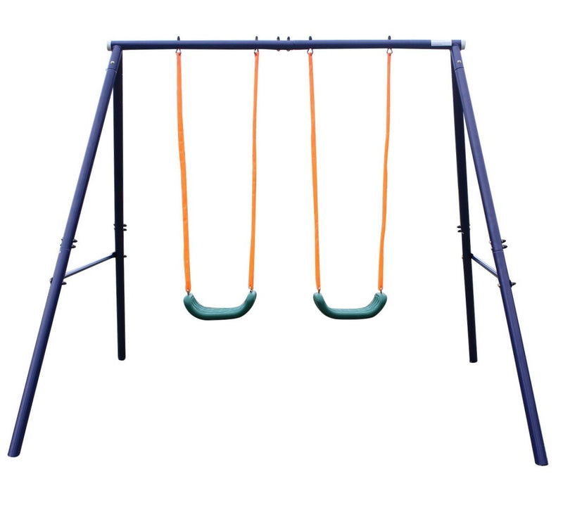 2-Station Outdoor Swing Set with Dual Swings for Children Magic Cars 0