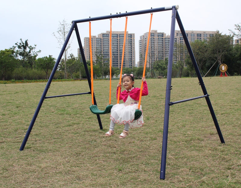 2-Station Outdoor Swing Set with Dual Swings for Children Magic Cars 4