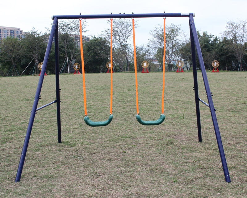 2-Station Outdoor Swing Set with Dual Swings for Children Magic Cars 6