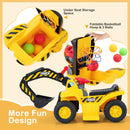 6V Electric Ride-On Excavator Toy Tractor for Kids with Storage and Basketball Hoop