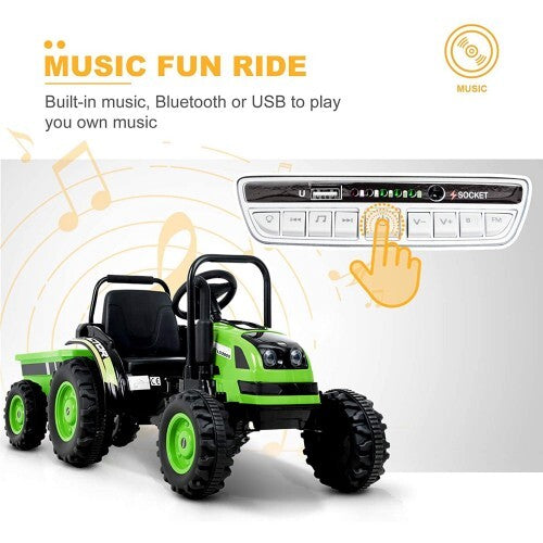 6V Kids Ride-On Tractor with Remote Control, Music, Horn, and Wagon Trailer Magic Cars 1