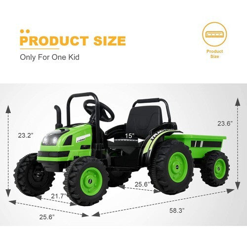 6V Kids Ride-On Tractor with Remote Control, Music, Horn, and Wagon Trailer Magic Cars 2
