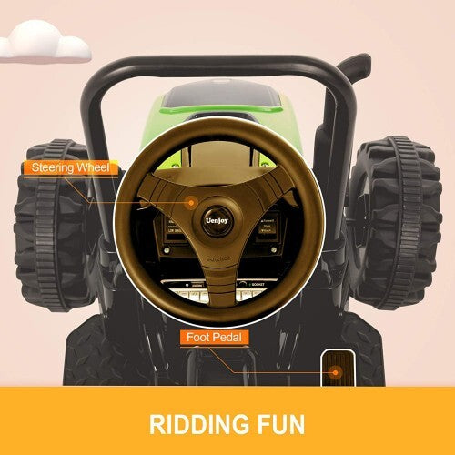 6V Kids Ride-On Tractor with Remote Control, Music, Horn, and Wagon Trailer Magic Cars 3