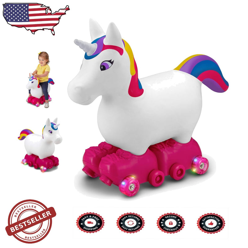 Inflatable Unicorn Ride-On Toy with Light-Up Roller Skates for Toddlers Ages 1-3 Magic Cars 0