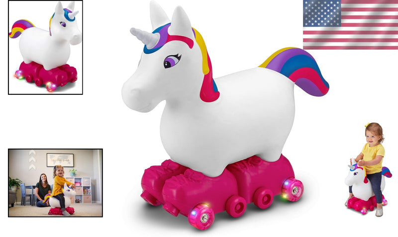 Inflatable Unicorn Ride-On Toy with Light-Up Roller Skates for Toddlers Ages 1-3 Magic Cars 1