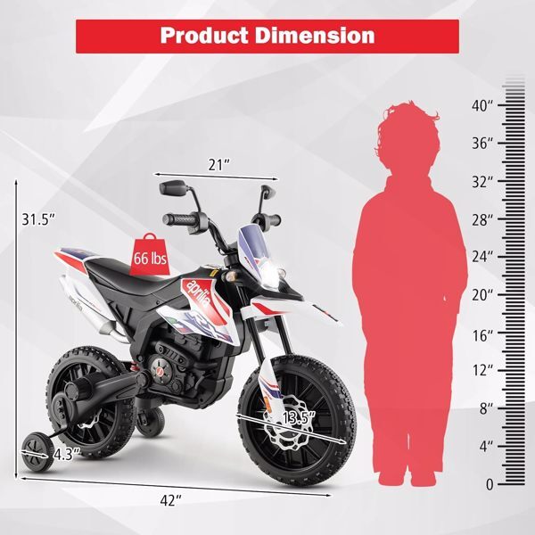 12V Electric Kids Dirt Bike with Training Wheels and Music for Off-Road Riding Magic Cars 5