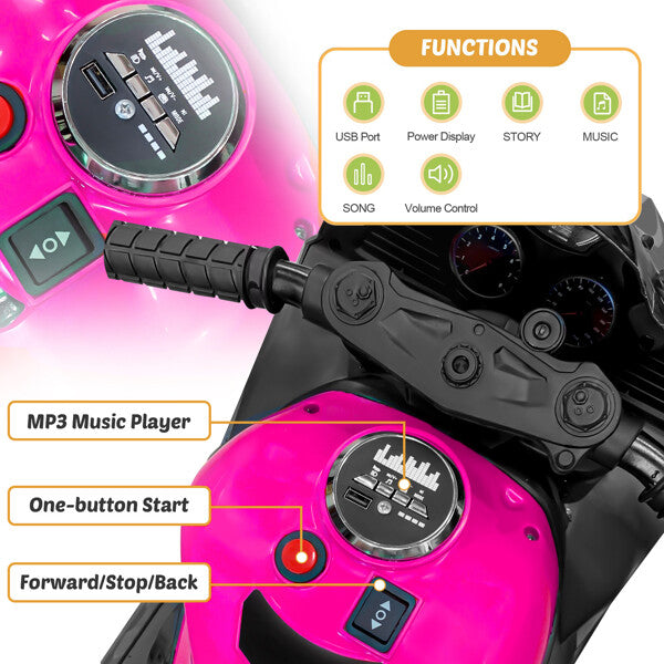 12V Electric Kids Ride-On Dirt Bike with 3 Wheels and Built-In Music Magic Cars 29