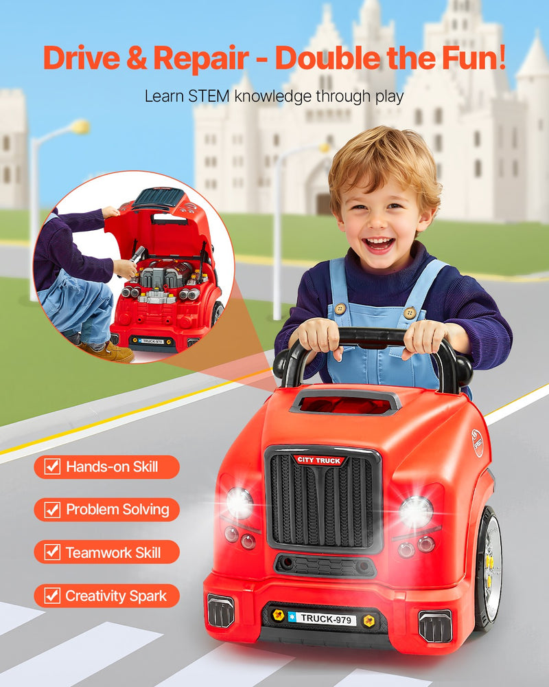 Kids Mechanical Car Repair Toy Set with Removable Engine Parts, Red Magic Cars 1