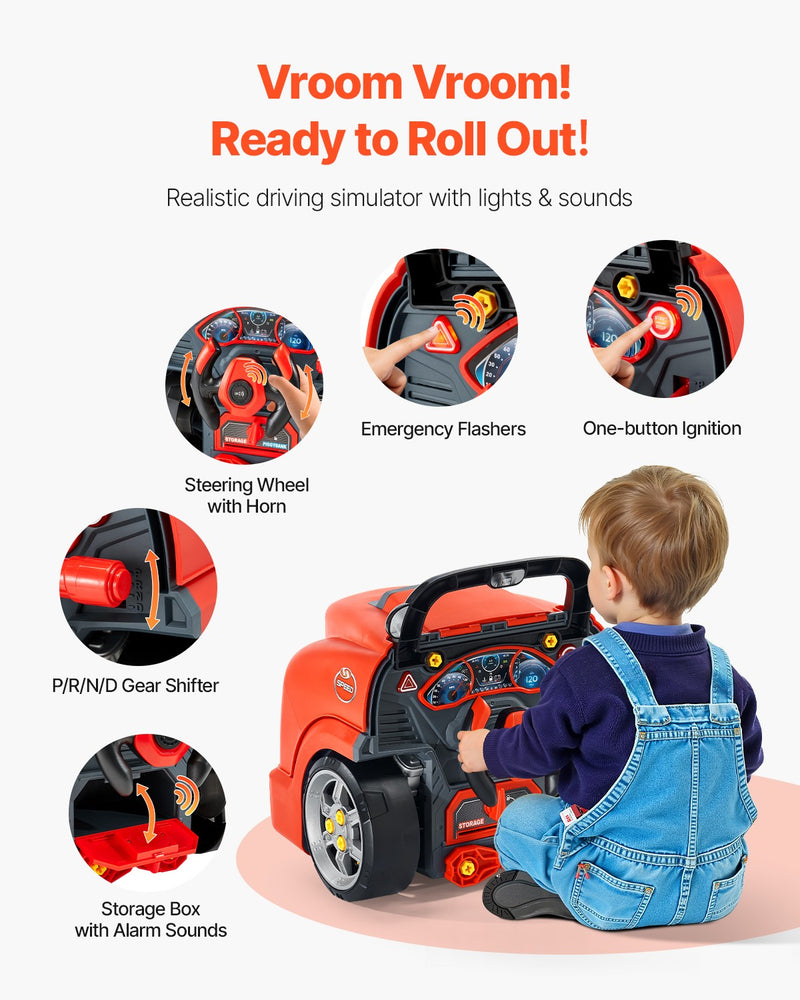Kids Mechanical Car Repair Toy Set with Removable Engine Parts, Red Magic Cars 3