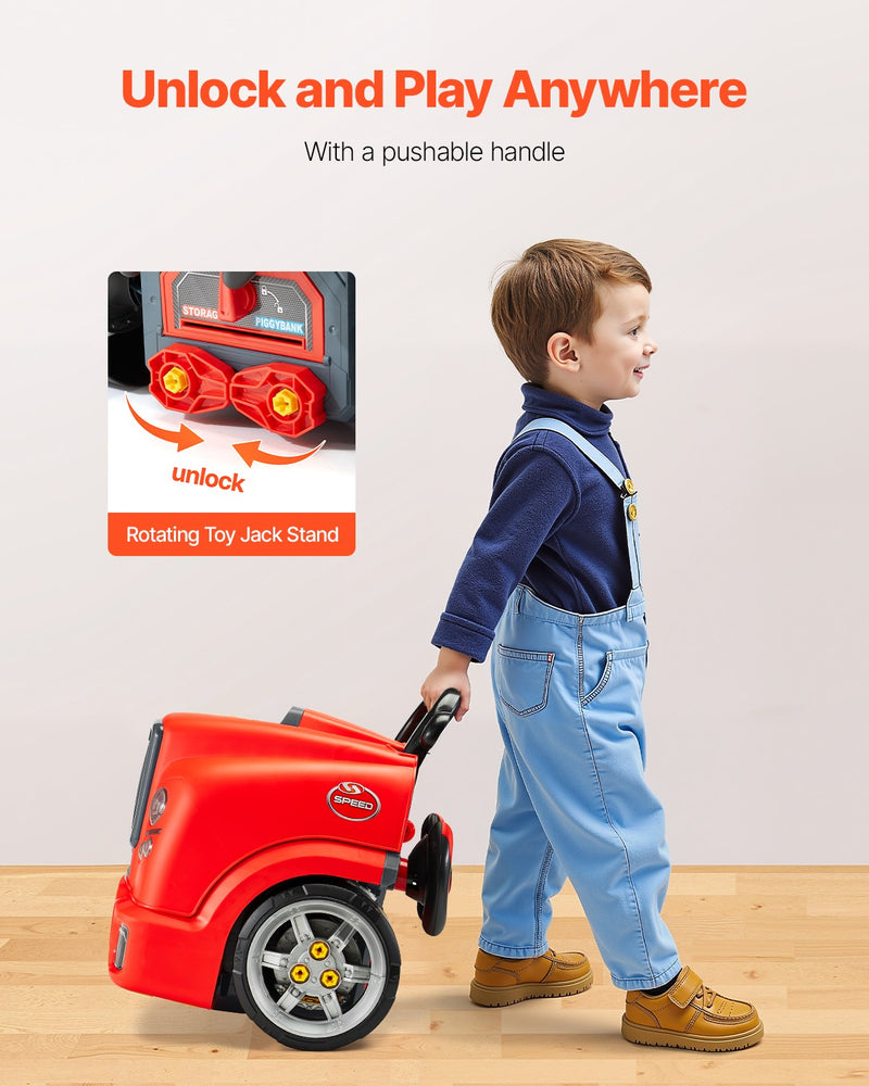Kids Mechanical Car Repair Toy Set with Removable Engine Parts, Red Magic Cars 4