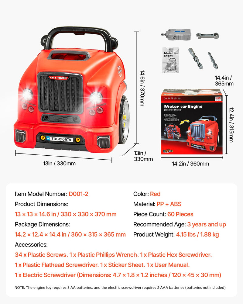 Kids Mechanical Car Repair Toy Set with Removable Engine Parts, Red Magic Cars 6