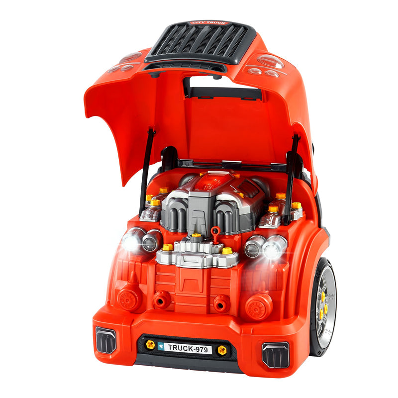 Kids Mechanical Car Repair Toy Set with Removable Engine Parts, Red Magic Cars 8