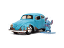 Matt Blue Weathered Volkswagen Beetle Diecast Car with Stitch Figure Littleo and Stit Magic Cars 2