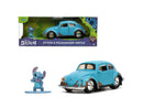 Matt Blue Weathered Volkswagen Beetle Diecast Car with Stitch Figure Littleo and Stit Magic Cars 4