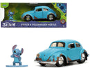 Matt Blue Weathered Volkswagen Beetle Diecast Car with Stitch Figure Littleo and Stit Magic Cars 5