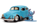 Matt Blue Weathered Volkswagen Beetle Diecast Car with Stitch Figure Littleo and Stit Magic Cars 9