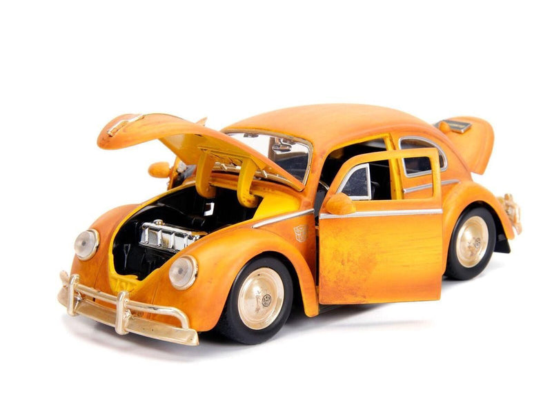 Weathered Yellow VW Beetle Diecast with Robot on Chassis and Charlie Figurine "Bumble" Magic Cars 0