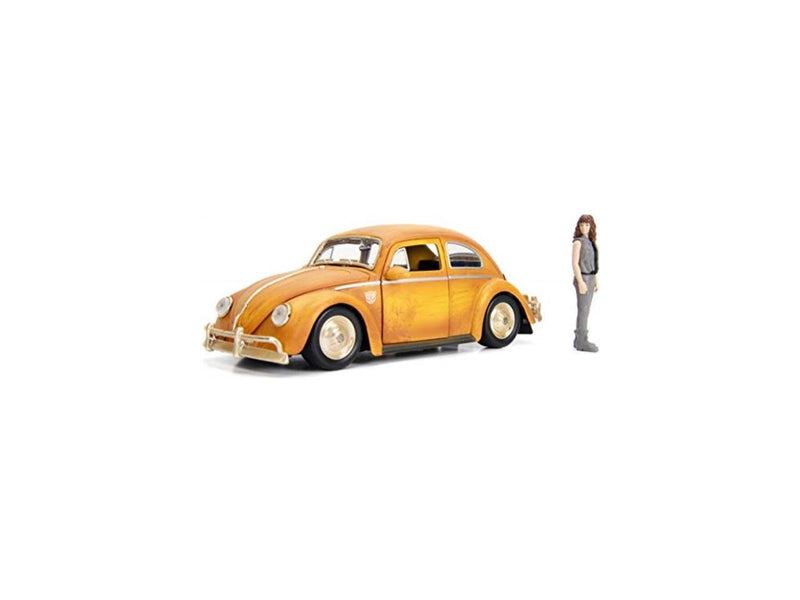Weathered Yellow VW Beetle Diecast with Robot on Chassis and Charlie Figurine "Bumble" Magic Cars 2