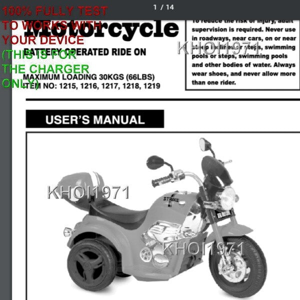 6V AC Wall Charger Adapter for Kid Motorz 1215 1216 3-Wheel Ride-On Motorcycle Magic Cars 2