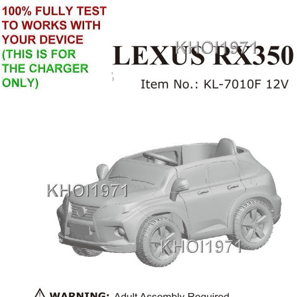 12V Wall Charger AC Adapter for Lexus RX350 Ride-On Toy, Black and White, Model KL-7010F Magic Cars 3