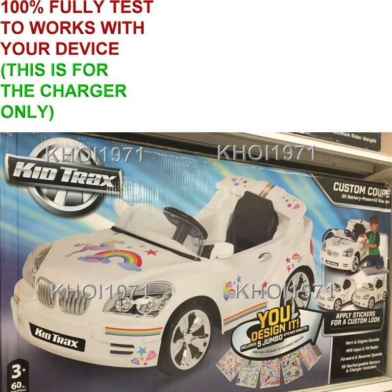 6V White Ride-On Charger AC Adapter for KT1327TG Kidtrax Custom Coupe Magic Cars 1