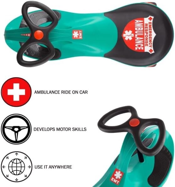 Green Wiggle Ride-On Ambulance Toy for Kids – No Batteries or Pedals Required Magic Cars 1