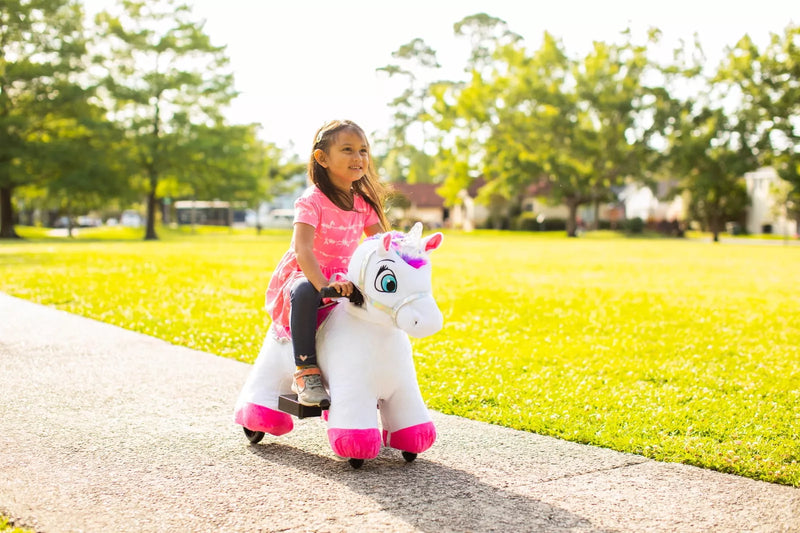 Pink Plush Unicorn Ride On Toy Unicorn Rocking Horse Kids Wooden