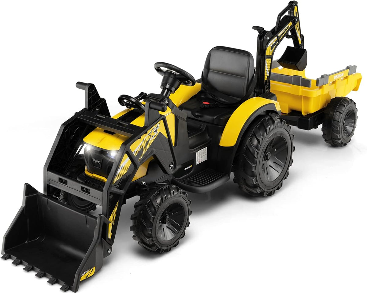 12V Electric Ride On Excavator Bulldozer with Trailer for Kids Remot