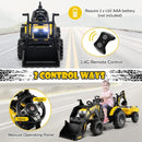 Yellow 12V Electric Ride-On Excavator Bulldozer Rubber Tires with Trailer for Kids - Remote Control Included