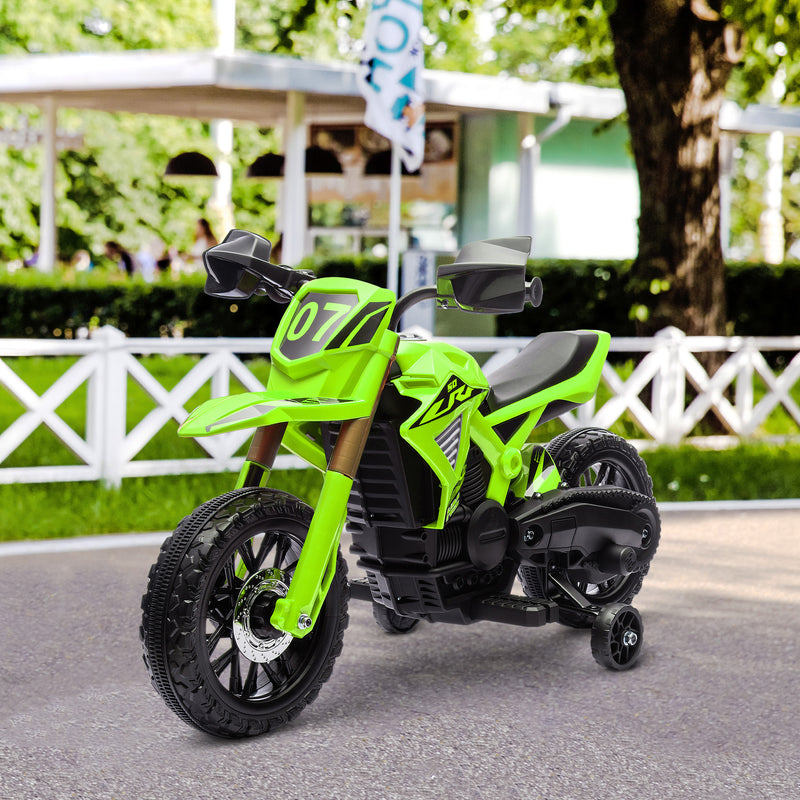 6V Kids Motorcycle with Training Wheels, Horn, and Start Sound