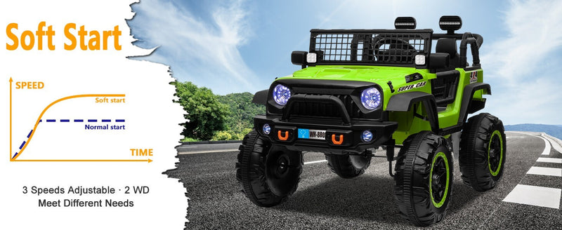 12V Electric Kids Ride-On Truck with Remote Control and 2 Seats, Green Magic Cars 15